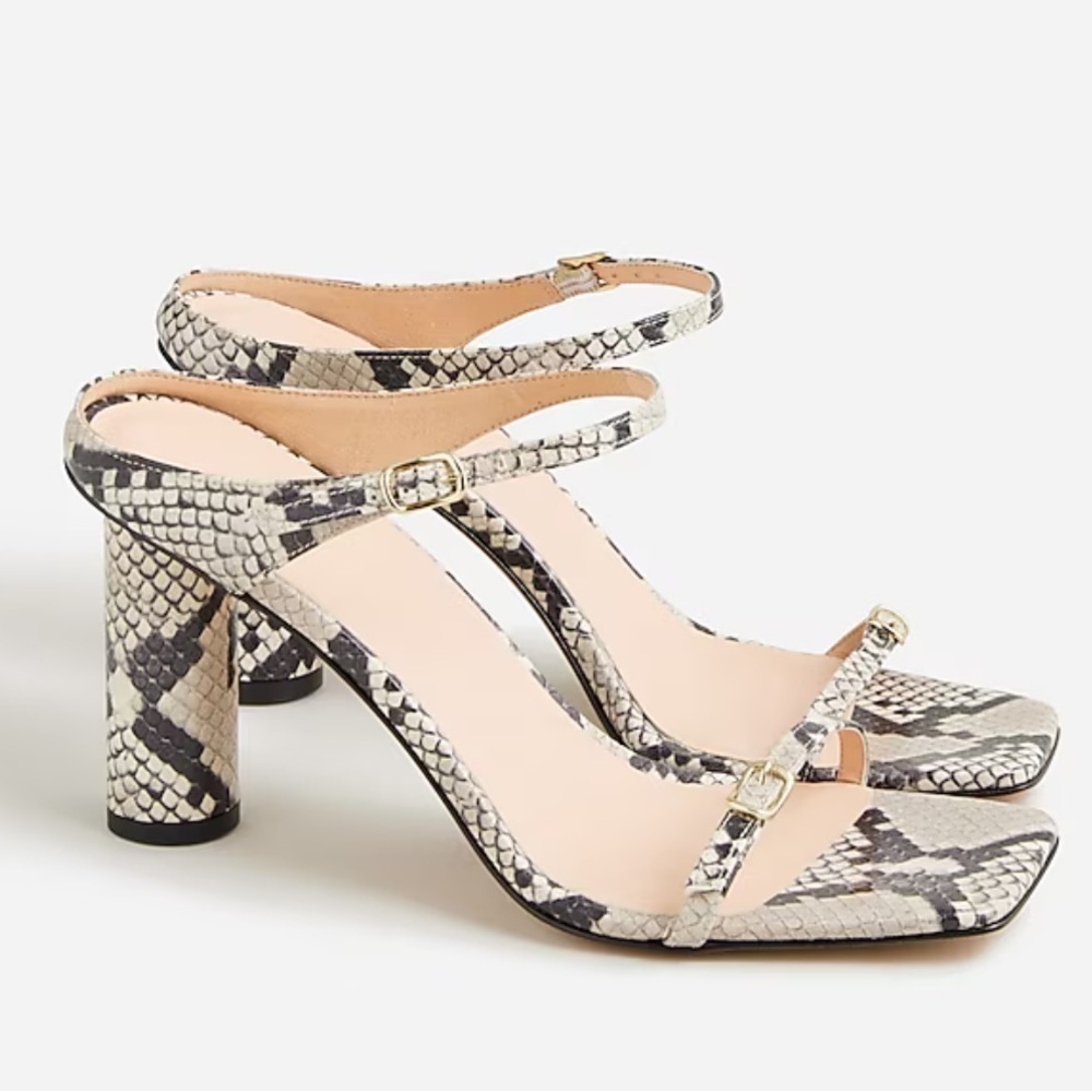 J crew Rounded-heel sandals in snake-embossed leather